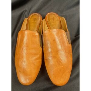 Frye Melanie Leather Mules Cognac Camel Tan Slip On Pointed Toe Flats 7.5M